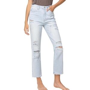 VERVET | Size 25 | Super High Rise Distressed Crop Straight Jeans (Light Blue)
